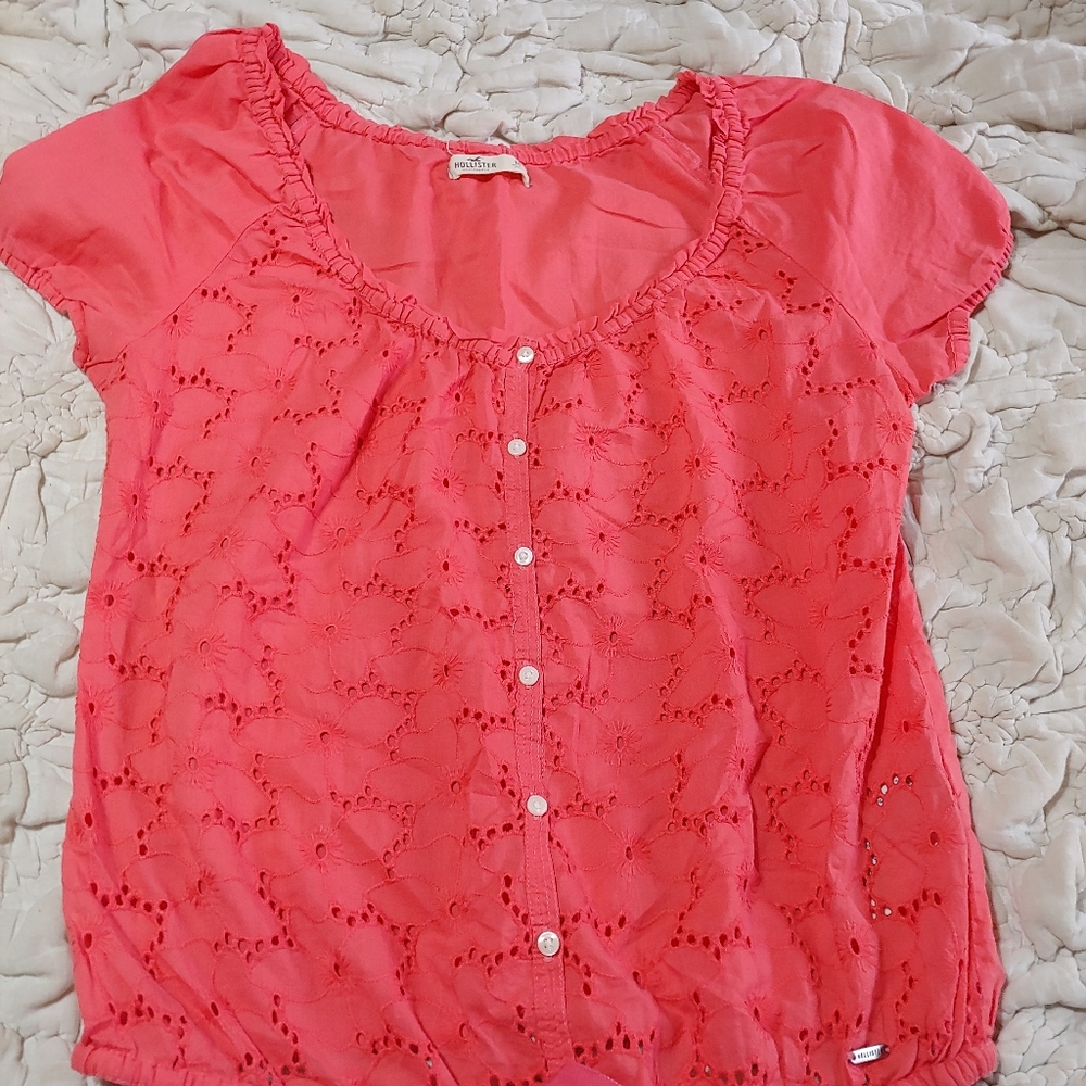 Hollister Sz Jr-M Cotton Eyelet Floral Top